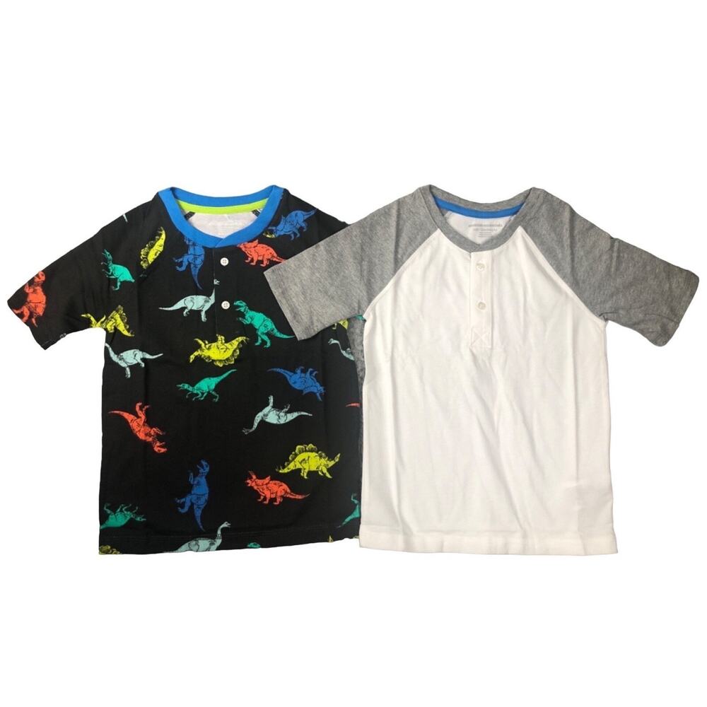 Boys' Short-Sleeve Henley T-Shirts Pack of 2 size XS (4-5) Black Dinosaur print
